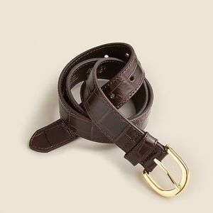 NEW J. Crew Croc Embossed Leather Belt Espresso gold buckle BS791 $69.50